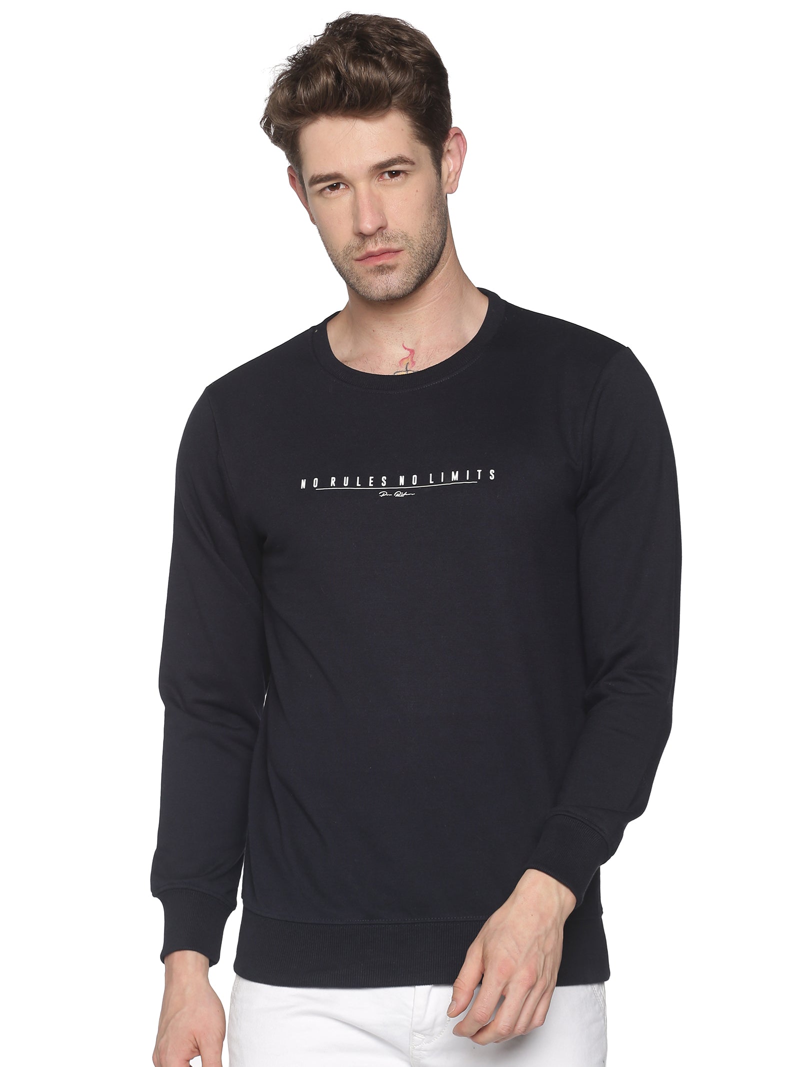 Men Solid Navy Blue Sweatshirt