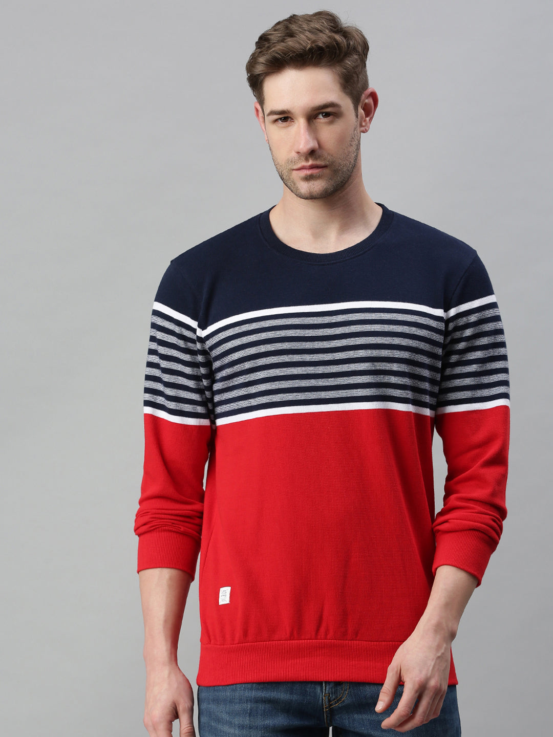 Men Striped Red Sweatshirt