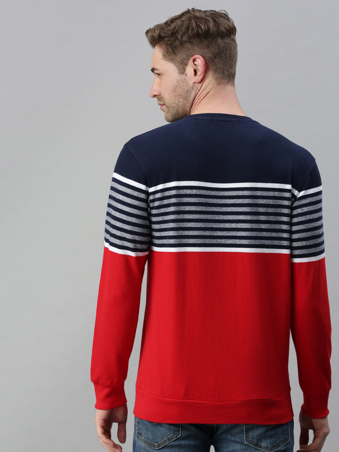 Men Striped Red Sweatshirt