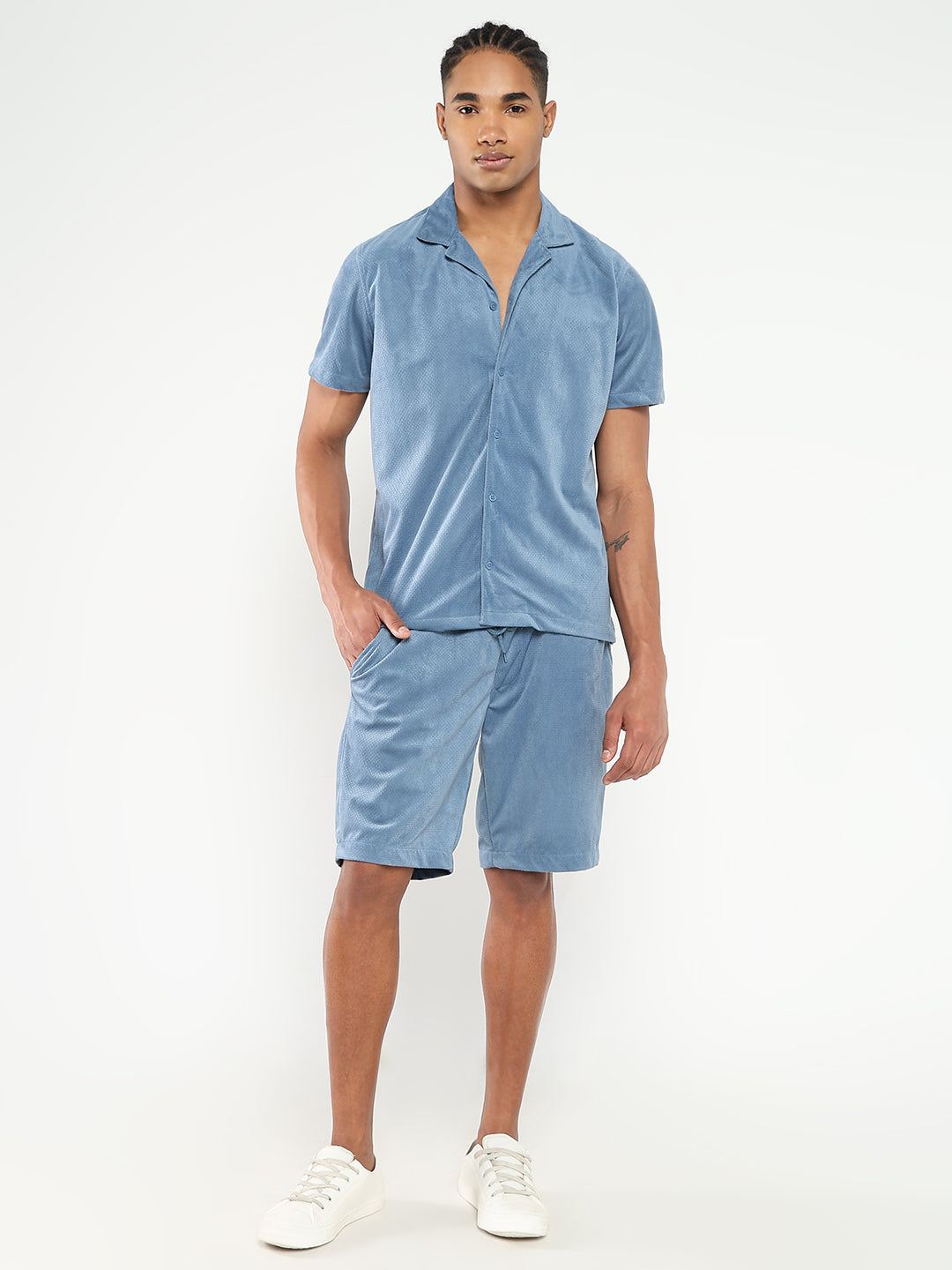 Men Blue Solid Co Ords Set