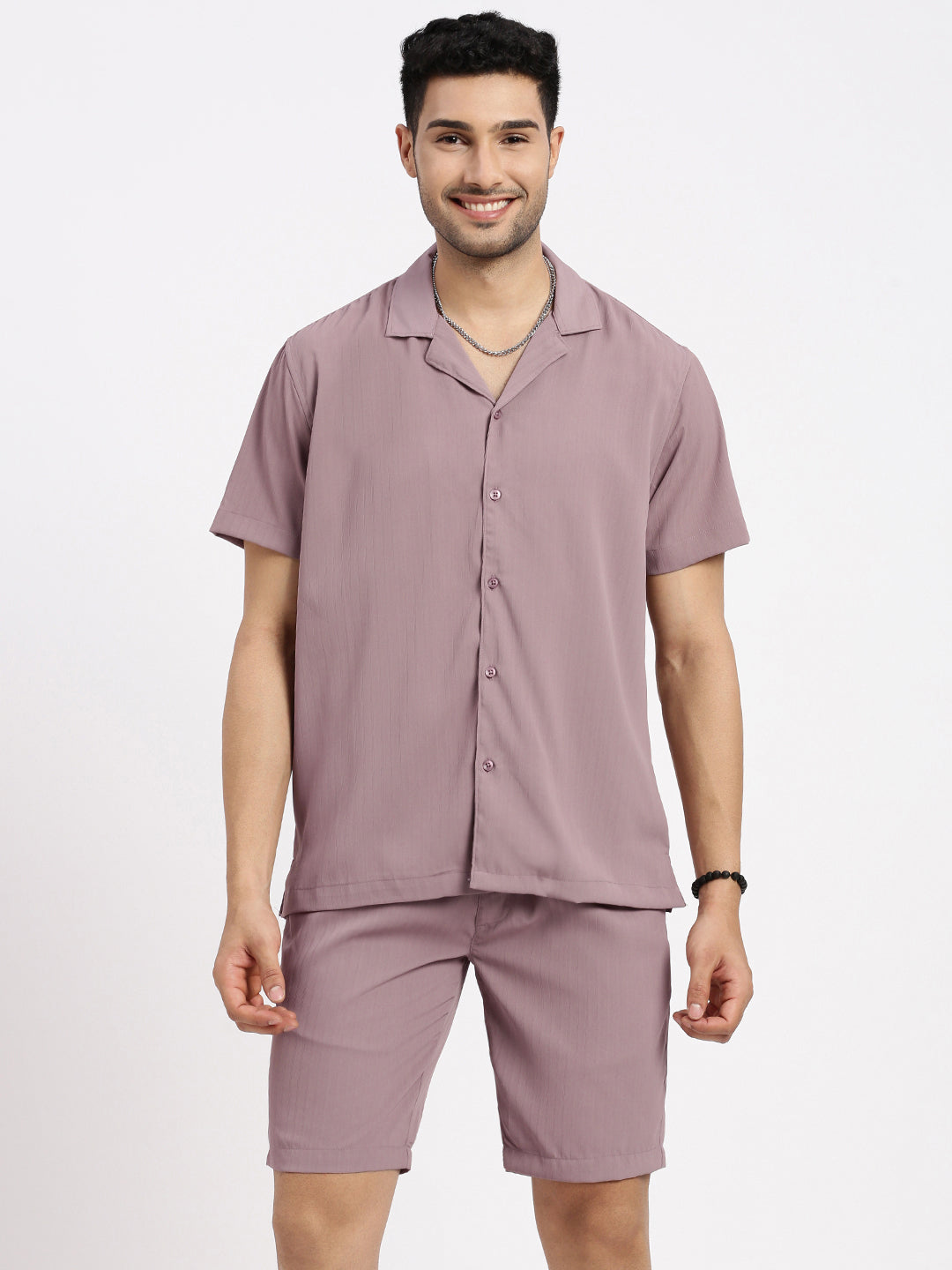 Men Mauve Solid Co Ords Set