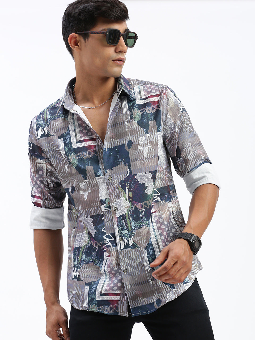 Men Abstract Multi Slim Fit Shirt