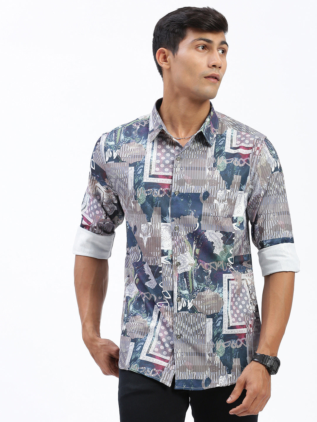 Men Abstract Multi Slim Fit Shirt