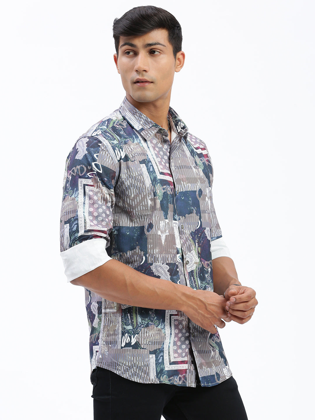 Men Abstract Multi Slim Fit Shirt