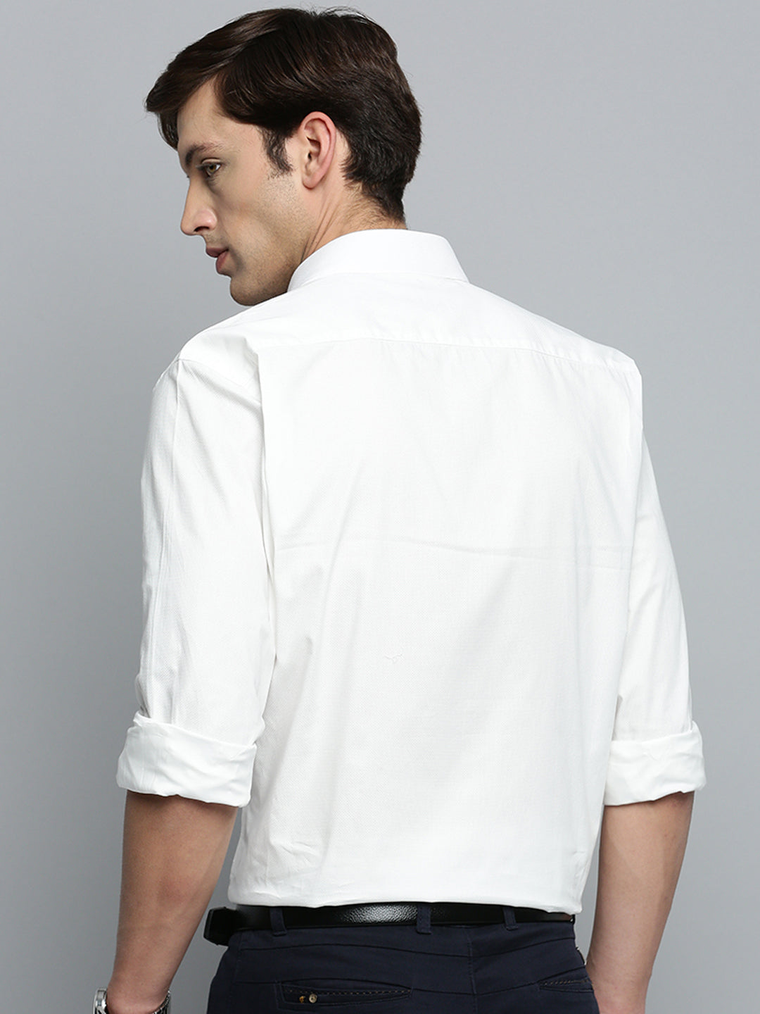 Men Spread Collar Self Design White Shirt