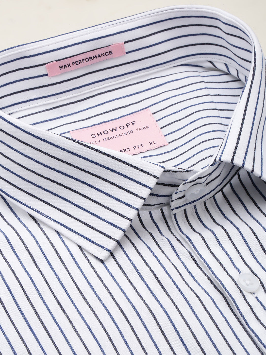 Men Spread Collar Striped White Shirt