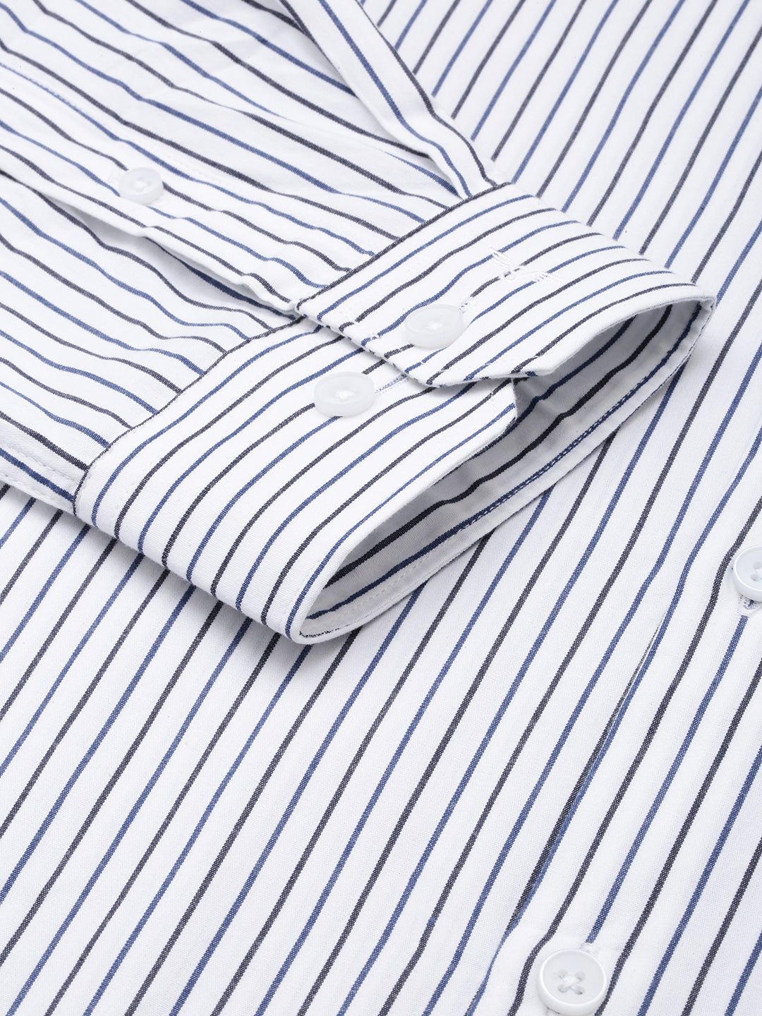 Men Spread Collar Striped White Shirt