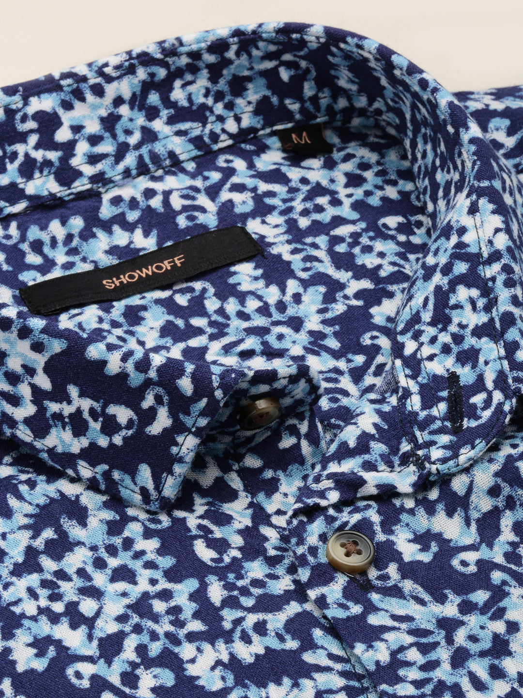 Men Spread Collar Printed Navy Blue Shirt