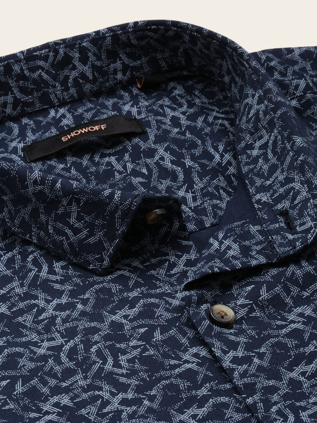 Men Spread Collar Printed Navy Blue Shirt