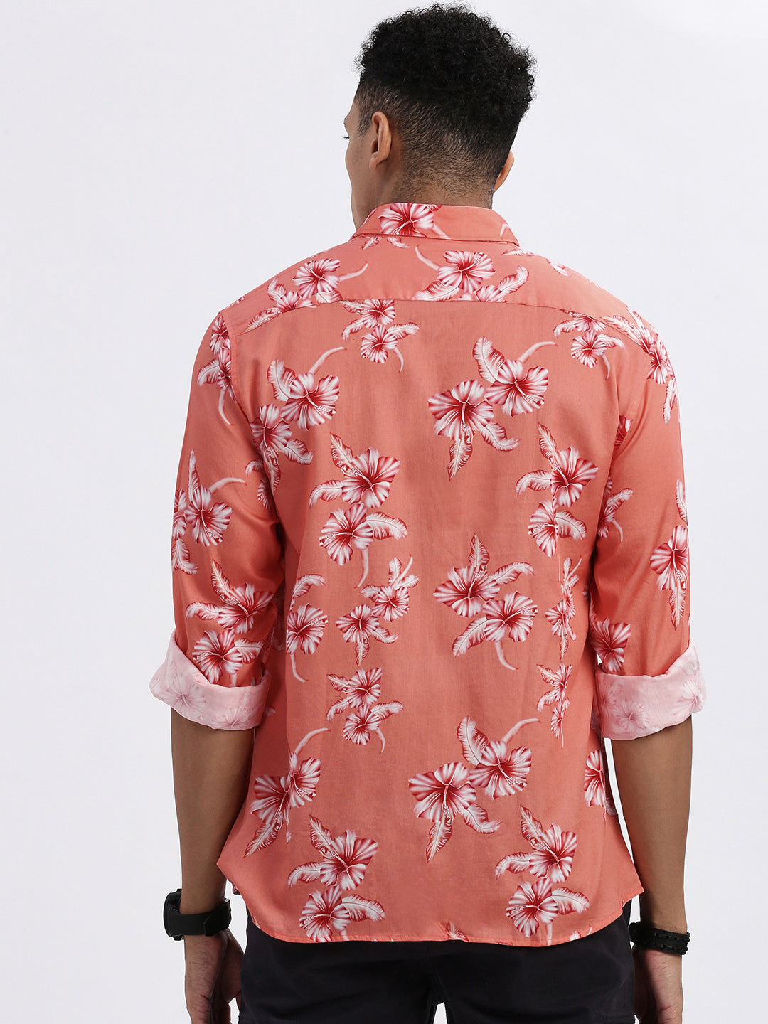 Men Peach Floral Slim Fit Shirt