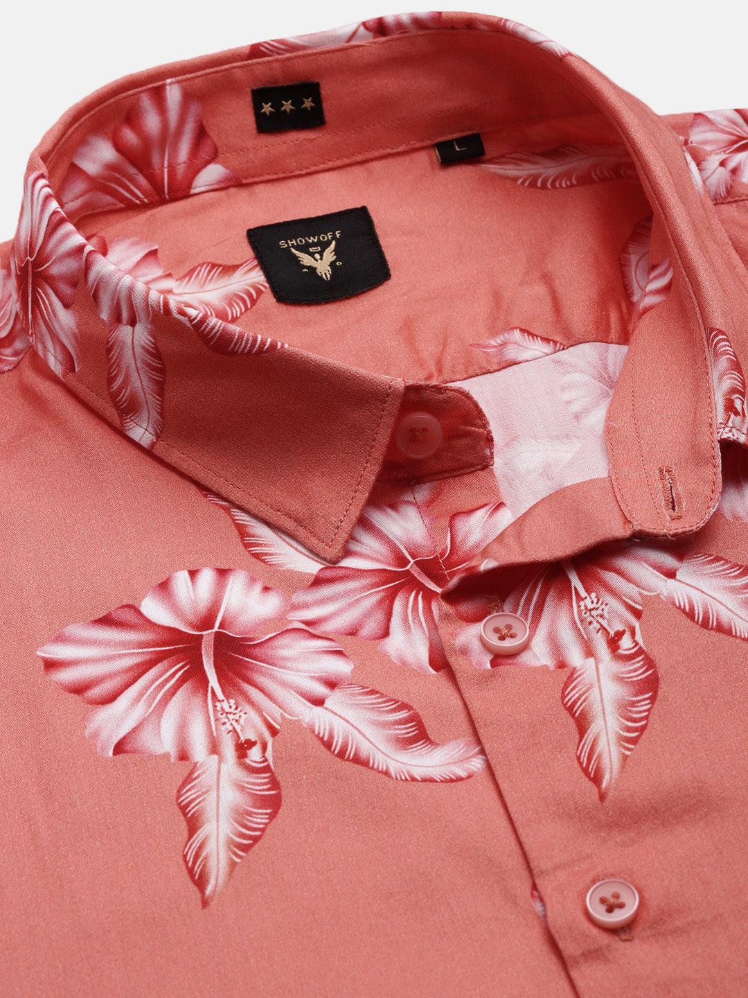 Men Peach Floral Slim Fit Shirt