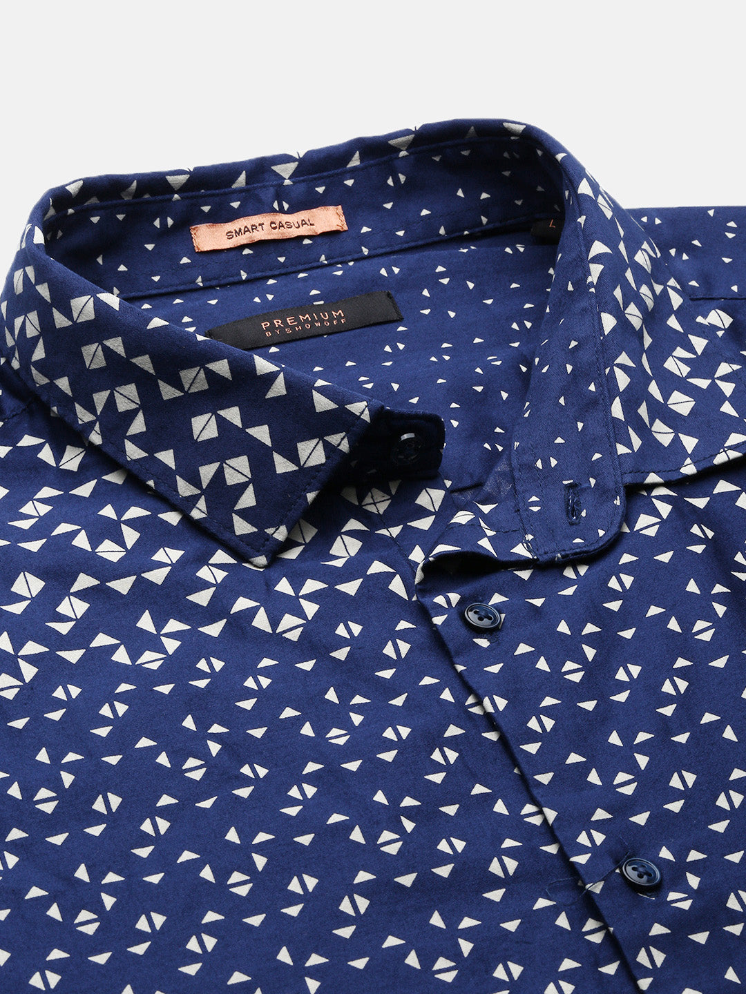 Men Micro Print Navy Blue Slim Fit Shirt