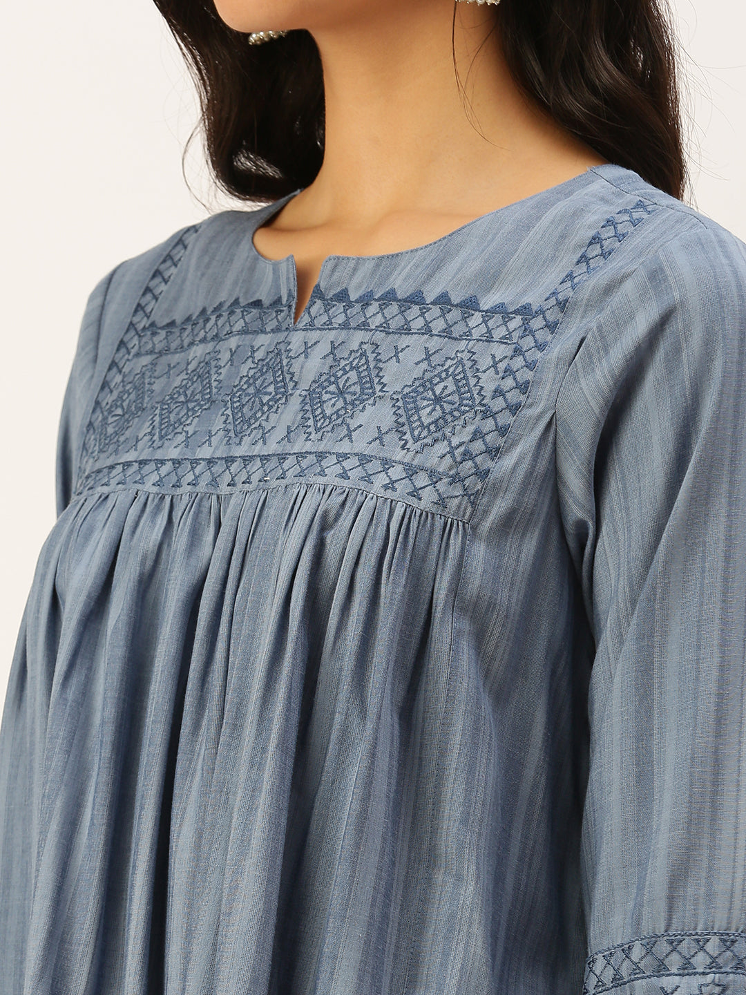 Women Solid Blue A-Line Kurti