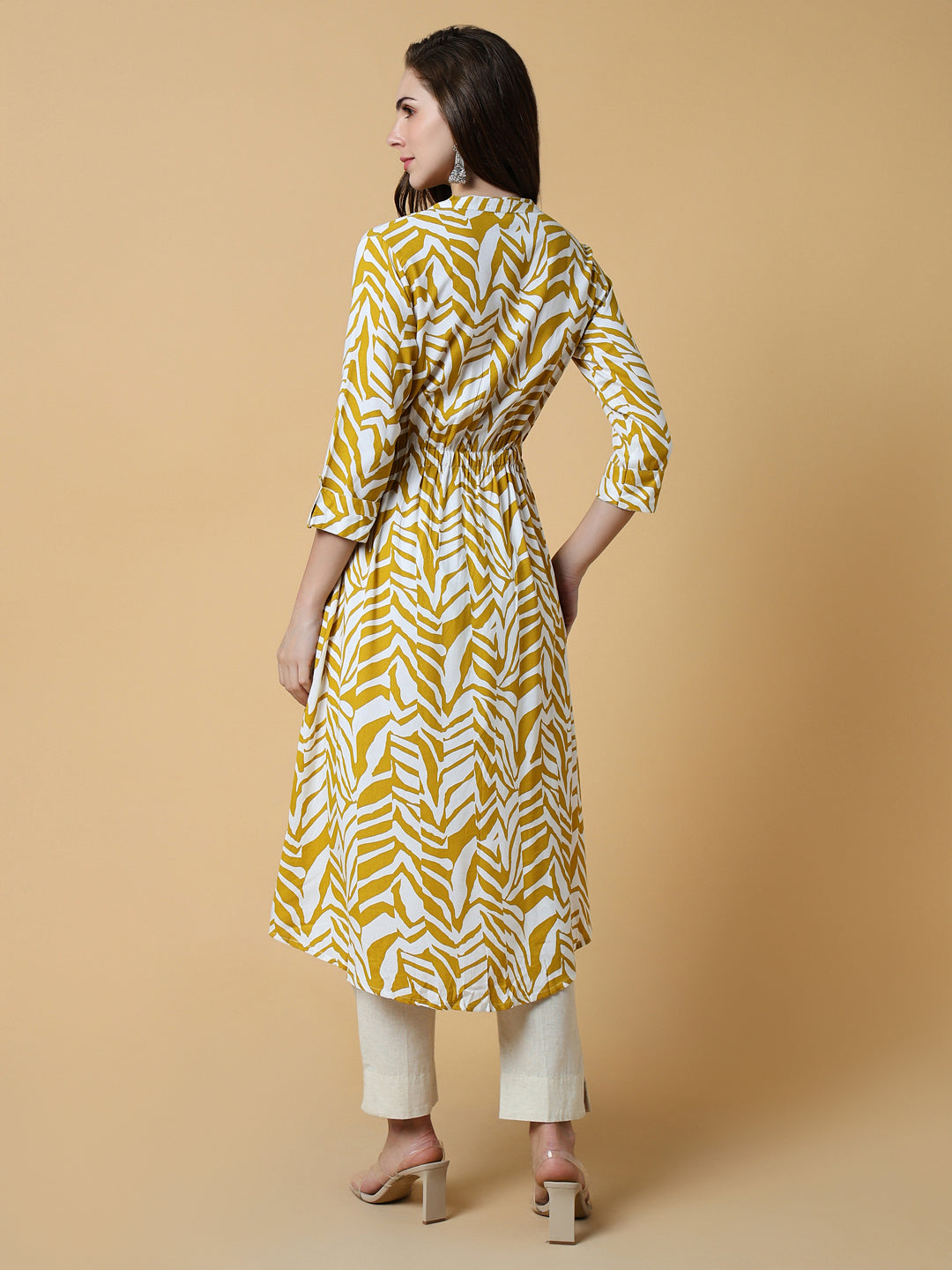 Women Yellow Abstract A-Line Kurta