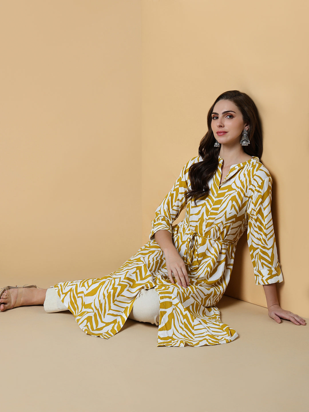 Women Yellow Abstract A-Line Kurta