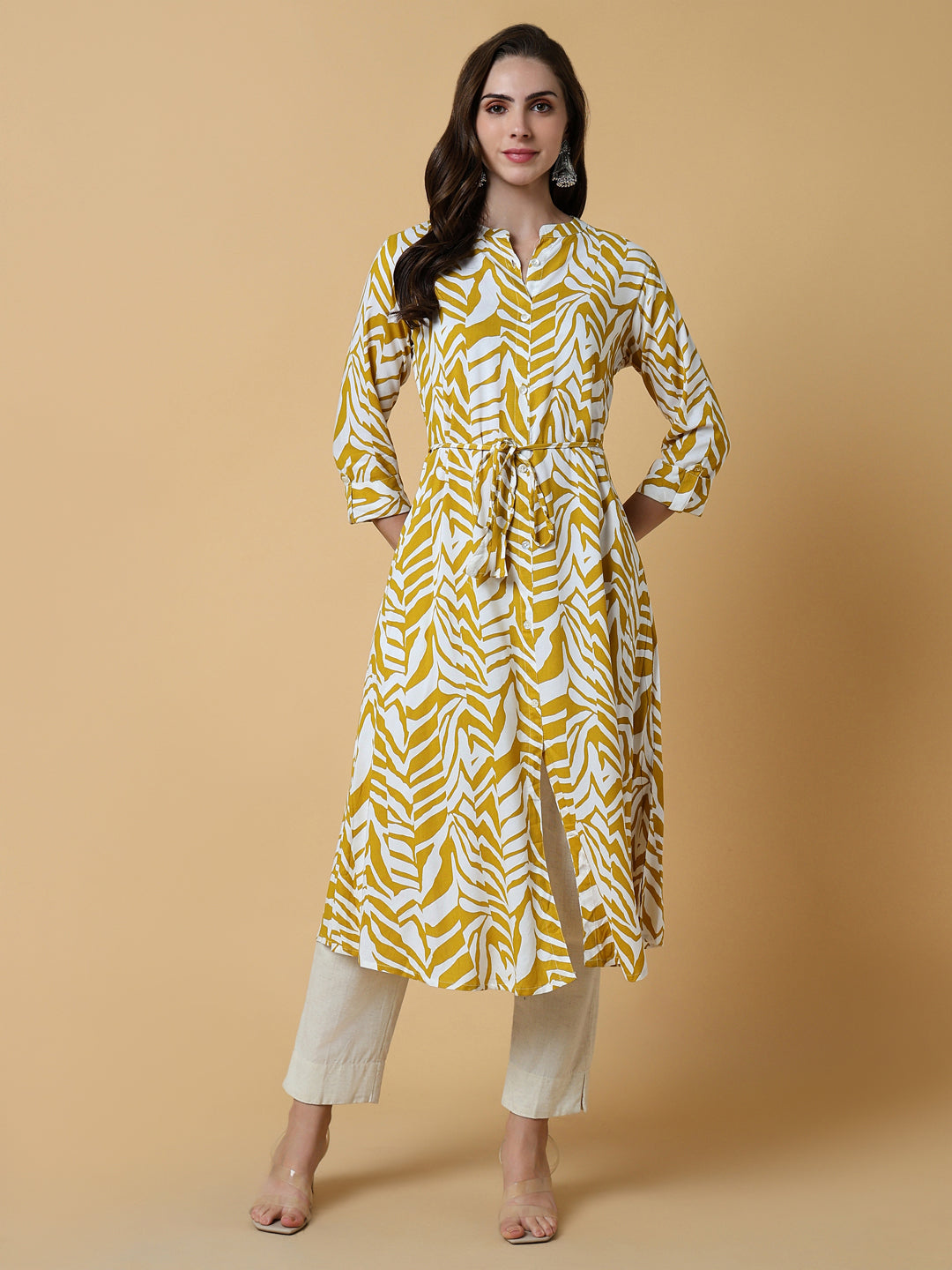 Women Yellow Abstract A-Line Kurta