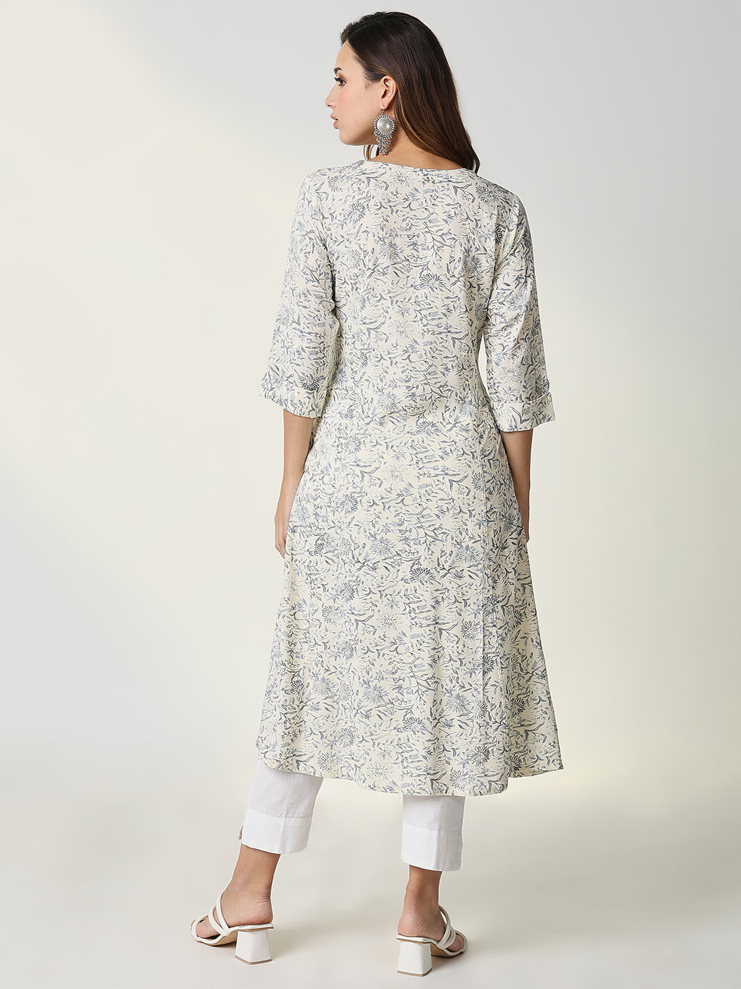 Women Cream Floral A-Line Kurta