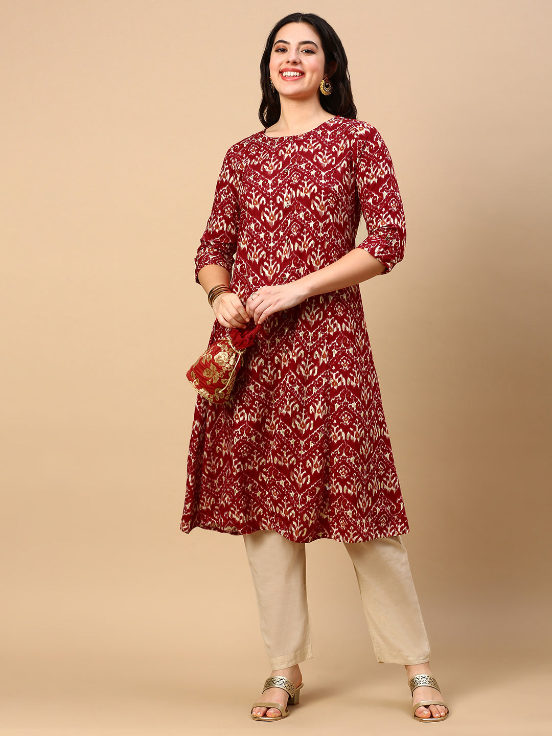 Women Red Graphic A Line Kurta