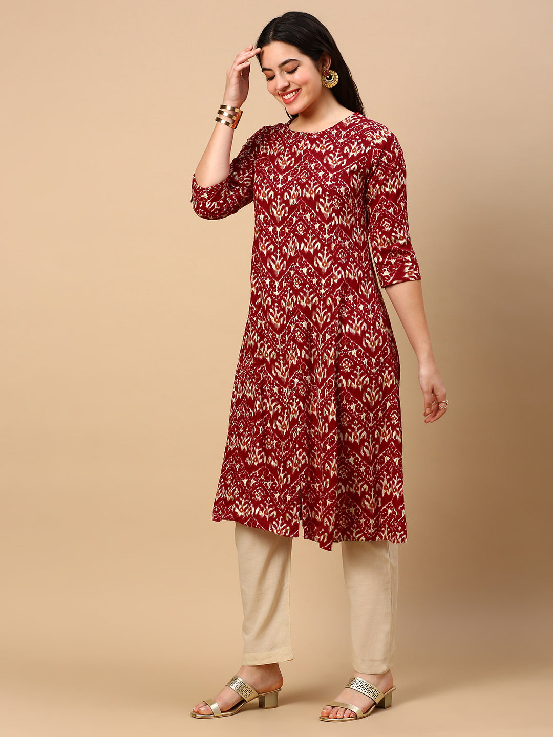 Women Red Graphic A Line Kurta