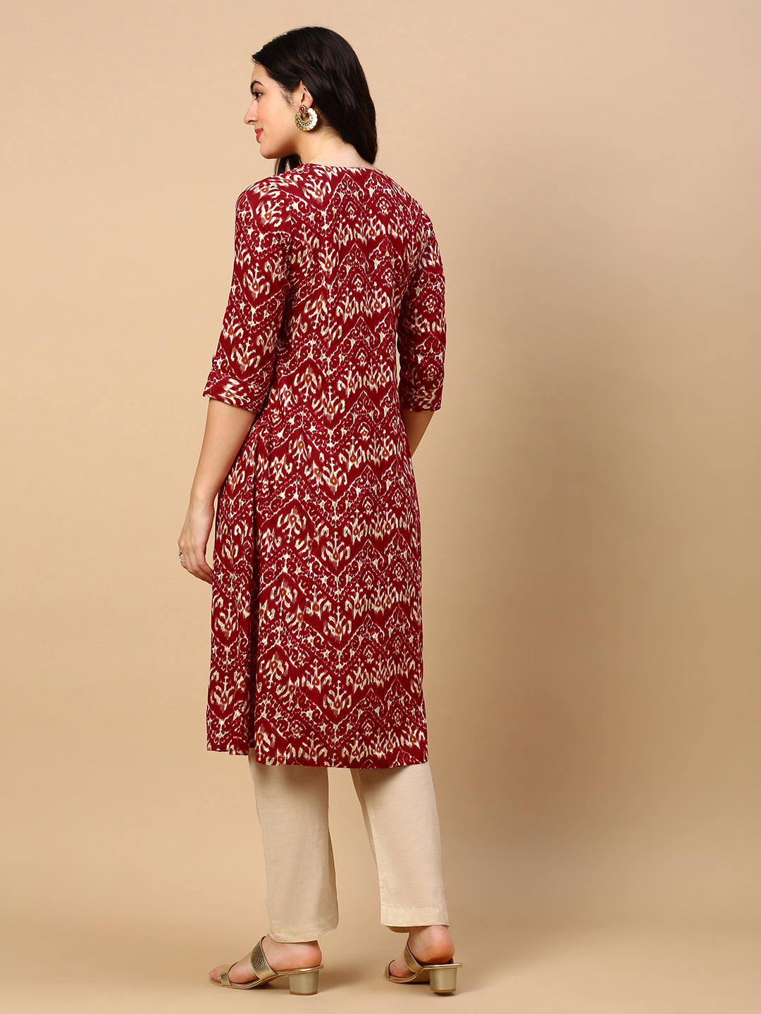 Women Red Graphic A Line Kurta