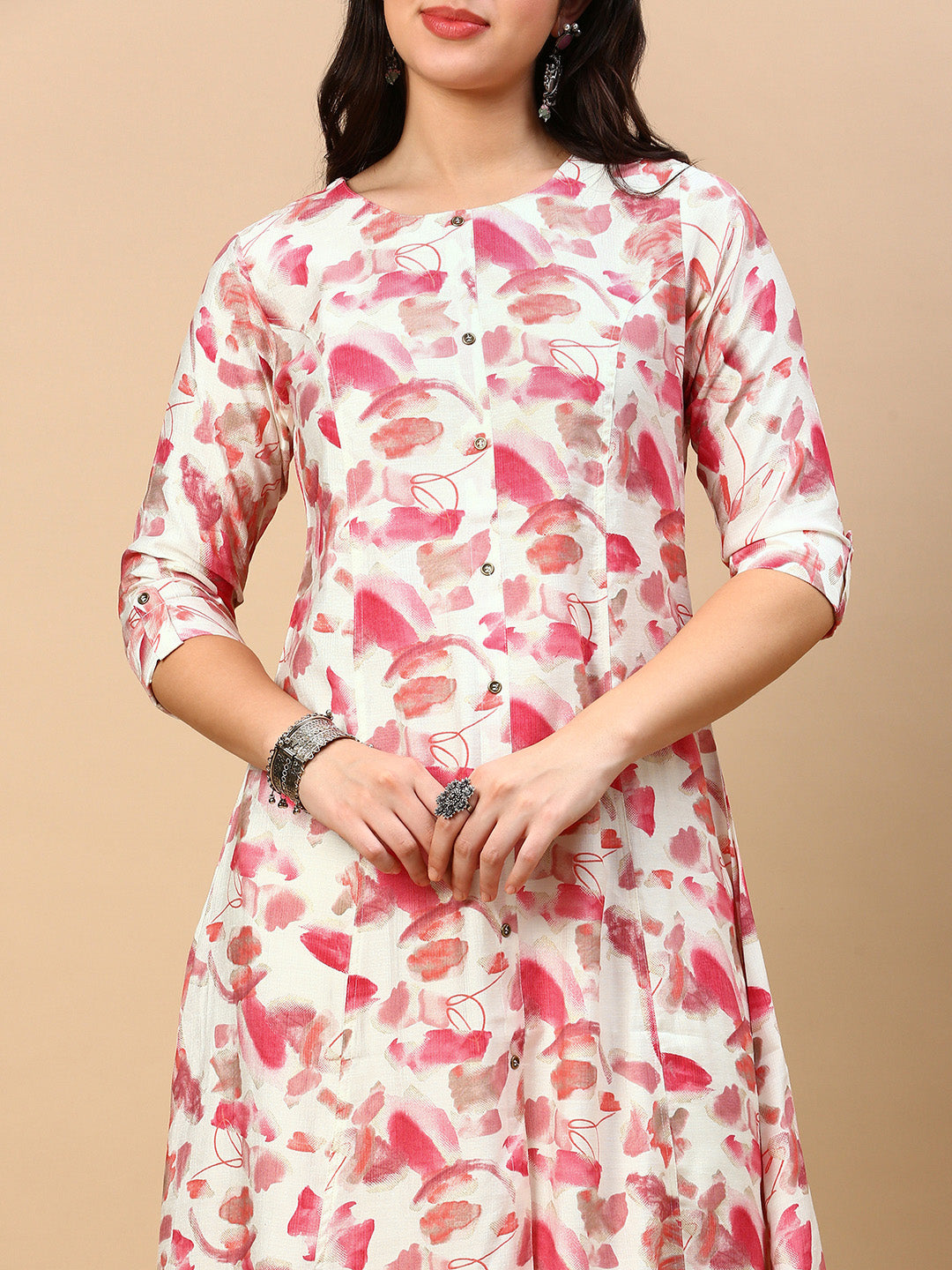 Women Pink Floral A Line Kurta