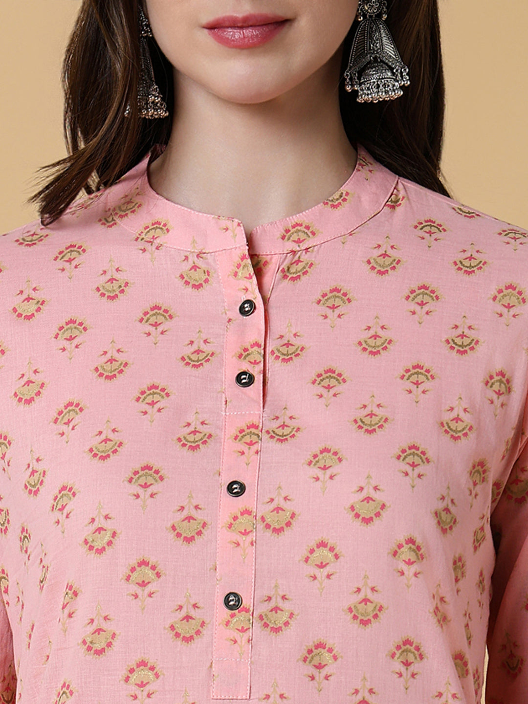 Women Pink Floral Straight Kurta