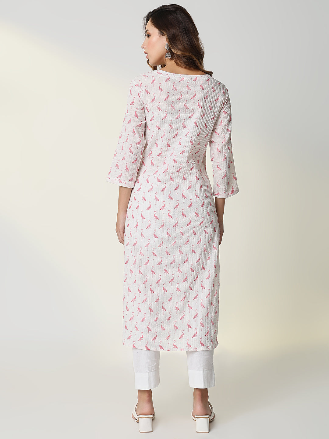 Women White Animal Print Straight Kurta