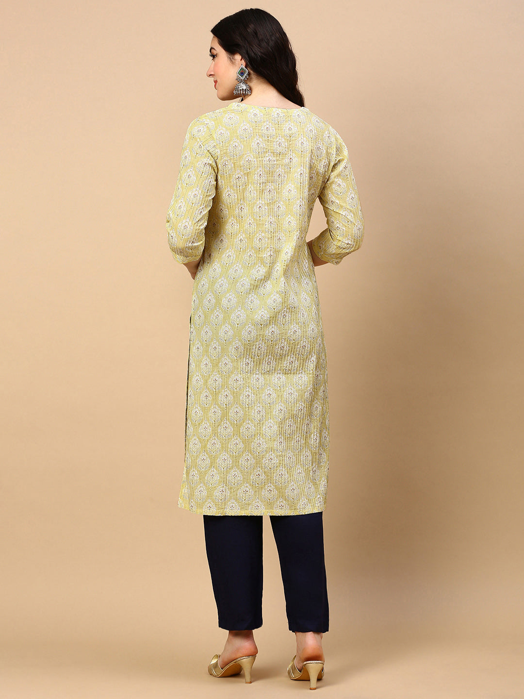 Women Green Graphic Straight Kurta