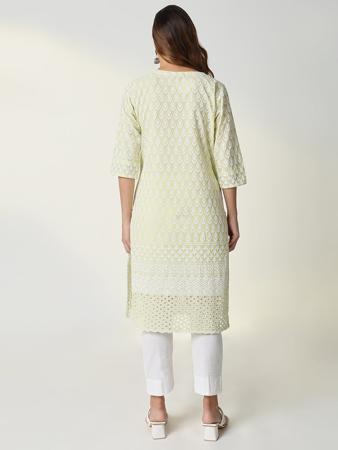 Women Yellow Embroidered Straight Kurta