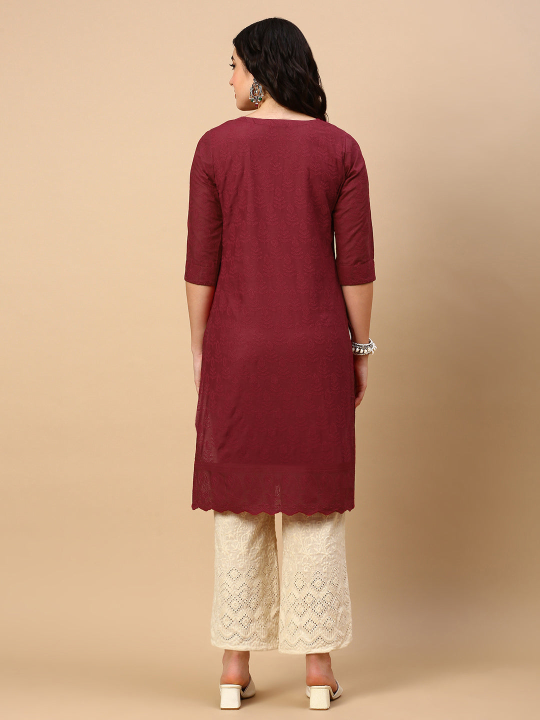 Women Red Solid Straight Kurta