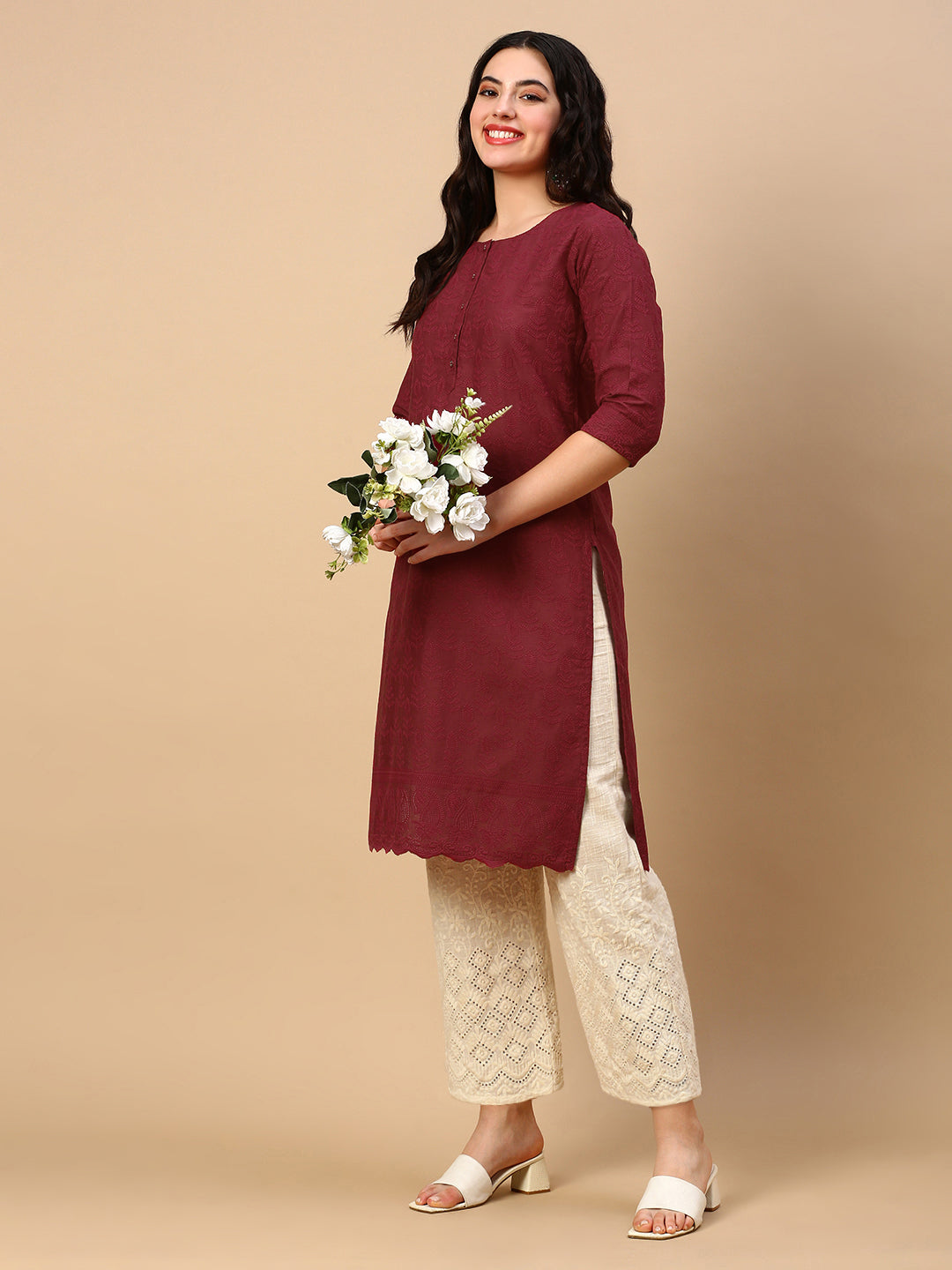 Women Red Solid Straight Kurta