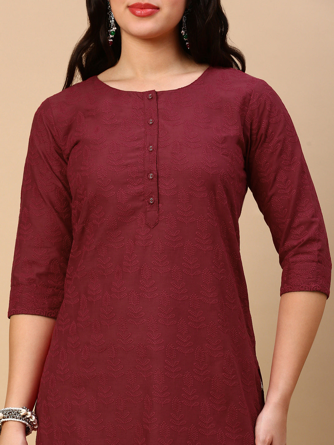 Women Red Solid Straight Kurta