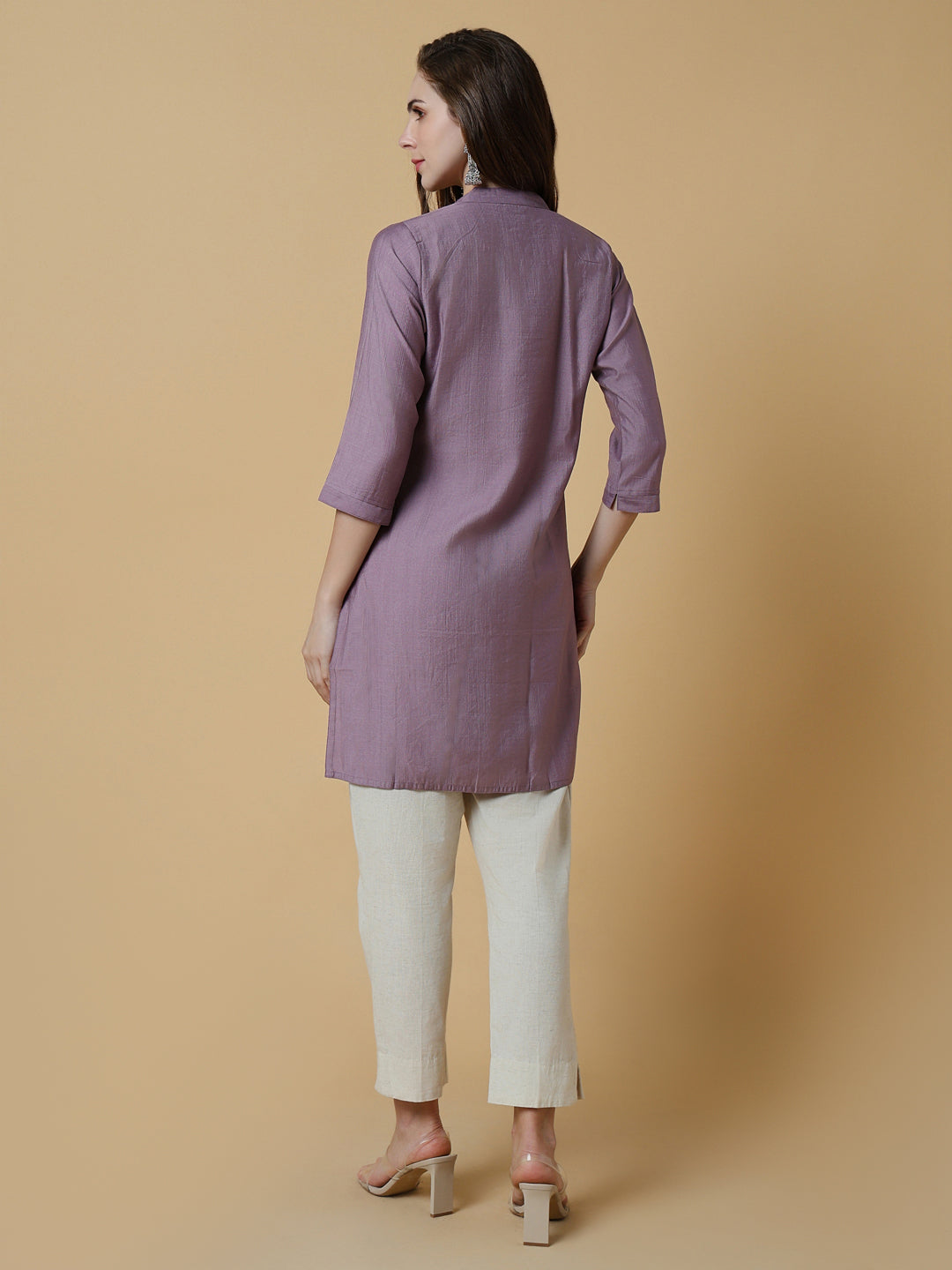 Women Lavender Solid Straight Kurti