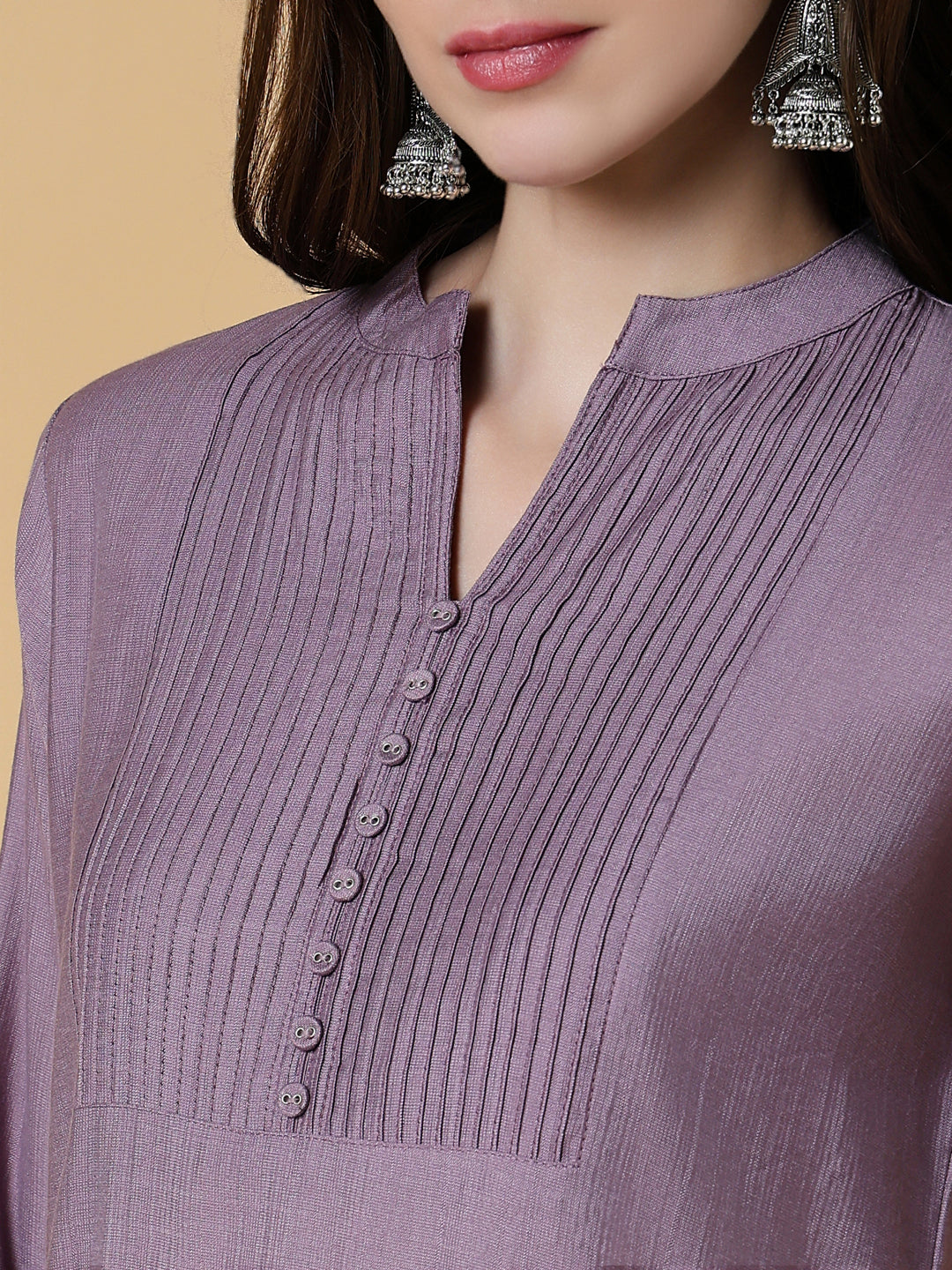 Women Lavender Solid Straight Kurti