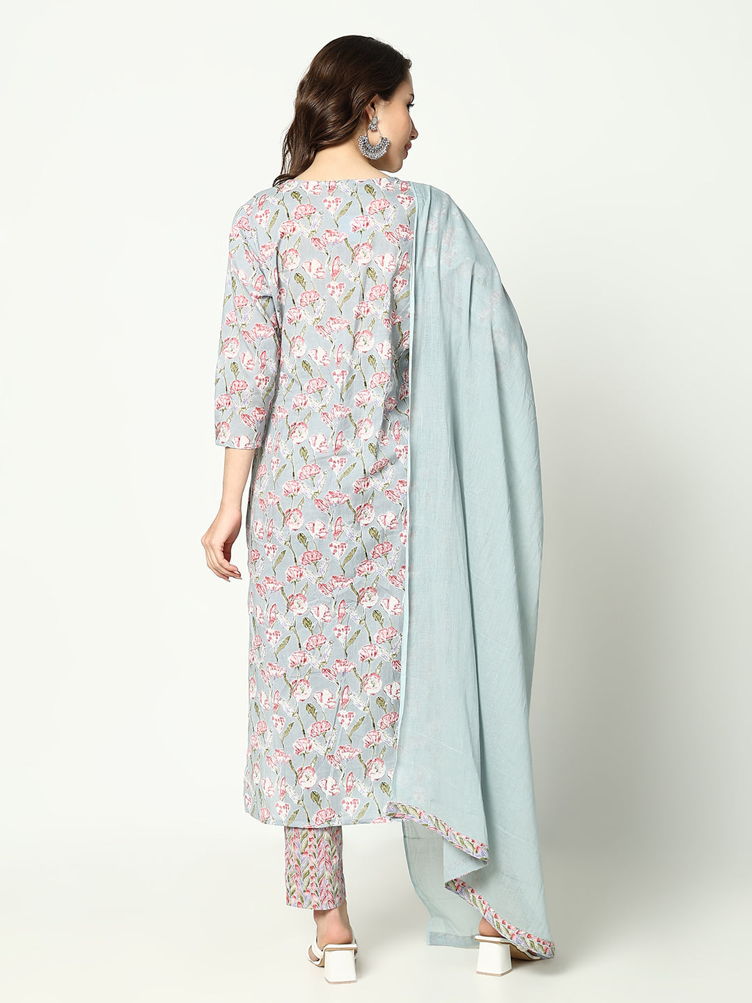 Women Floral Sea Green Kurta Set with Dupatta