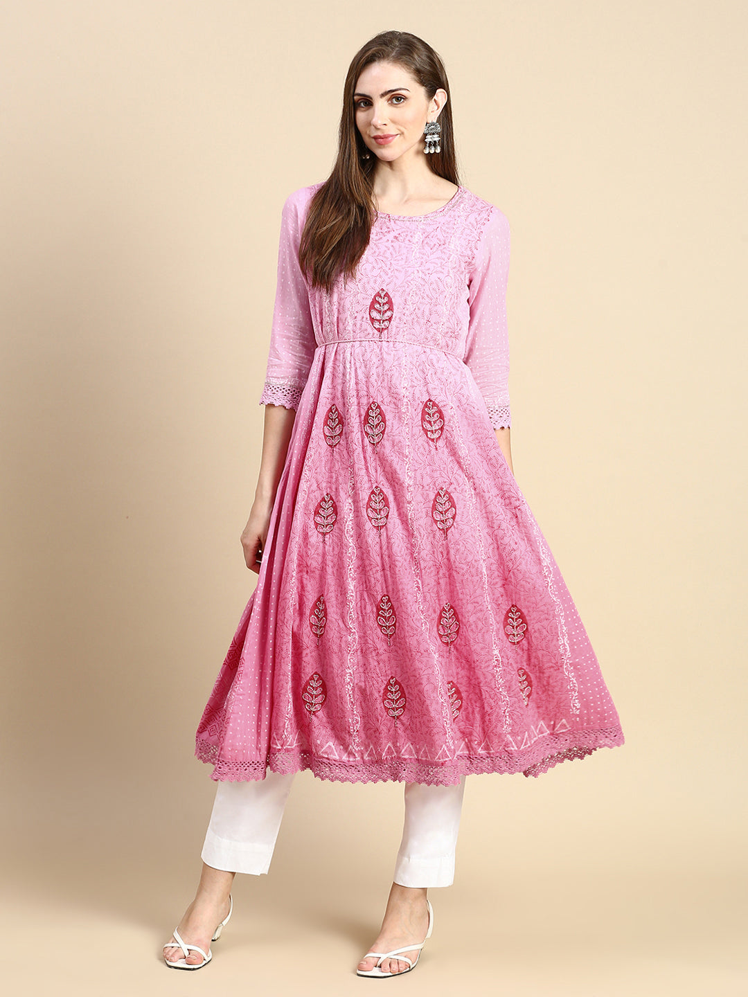 Women Floral Pink Anarkali Kurta