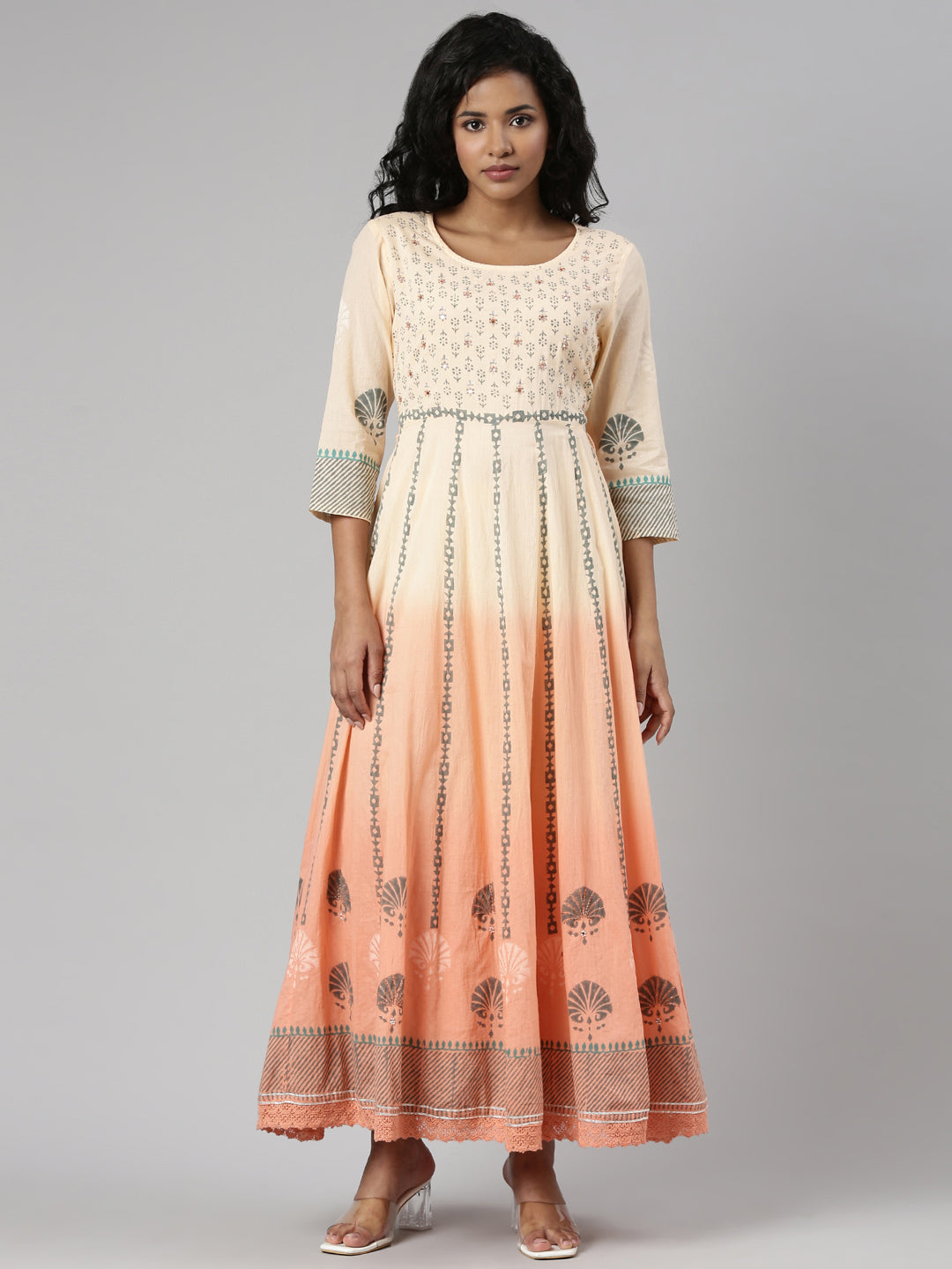 Women Orange Ethnic Motifs Empire Dress