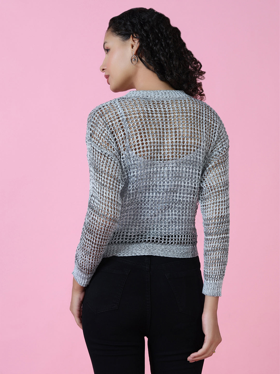 Women Grey Solid Crochet Top