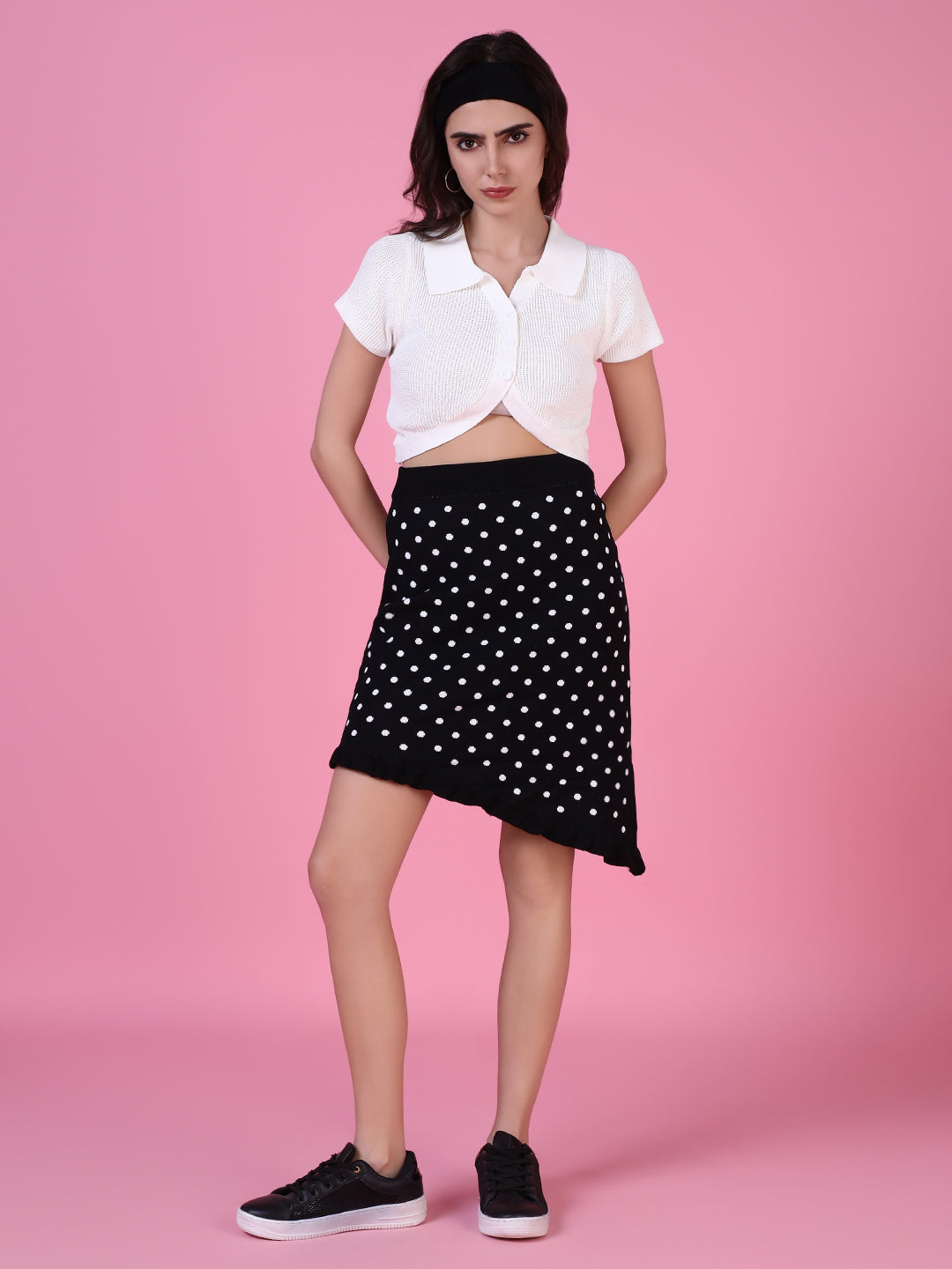 Women Black Geometric A-Line Skirt