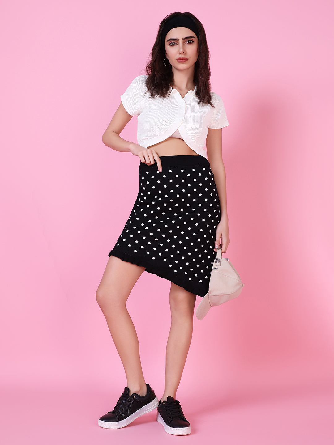 Women Black Geometric A-Line Skirt