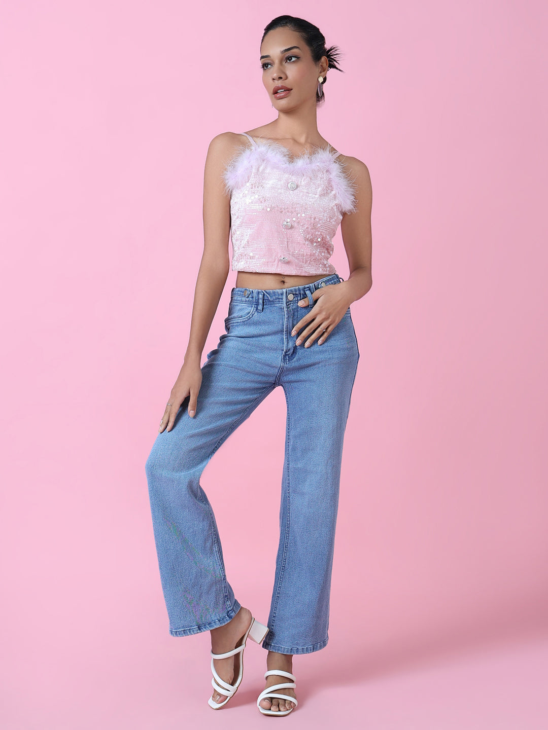 Women Pink Solid Fitted Crop Top