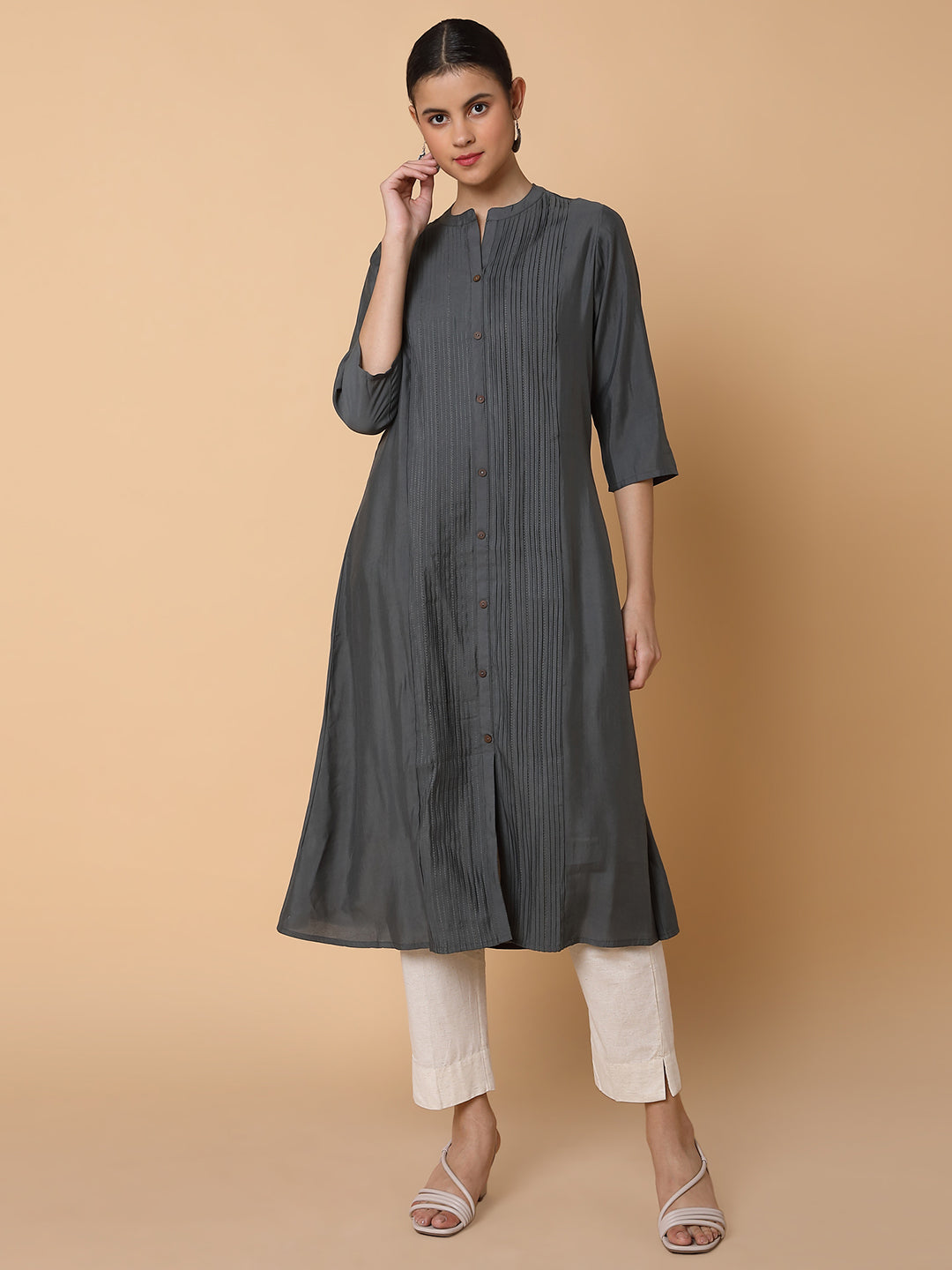 Women Solid Grey A Line Kurta