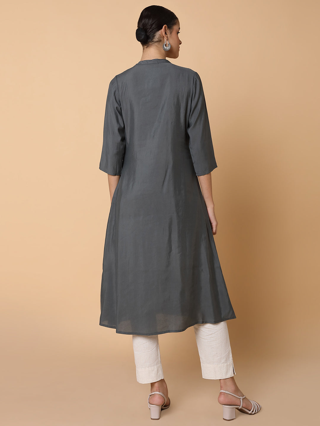 Women Solid Grey A Line Kurta