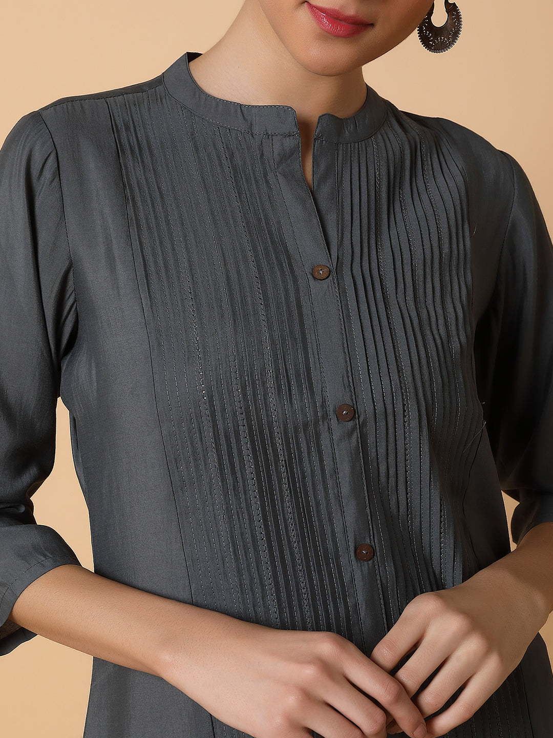 Women Solid Grey A Line Kurta