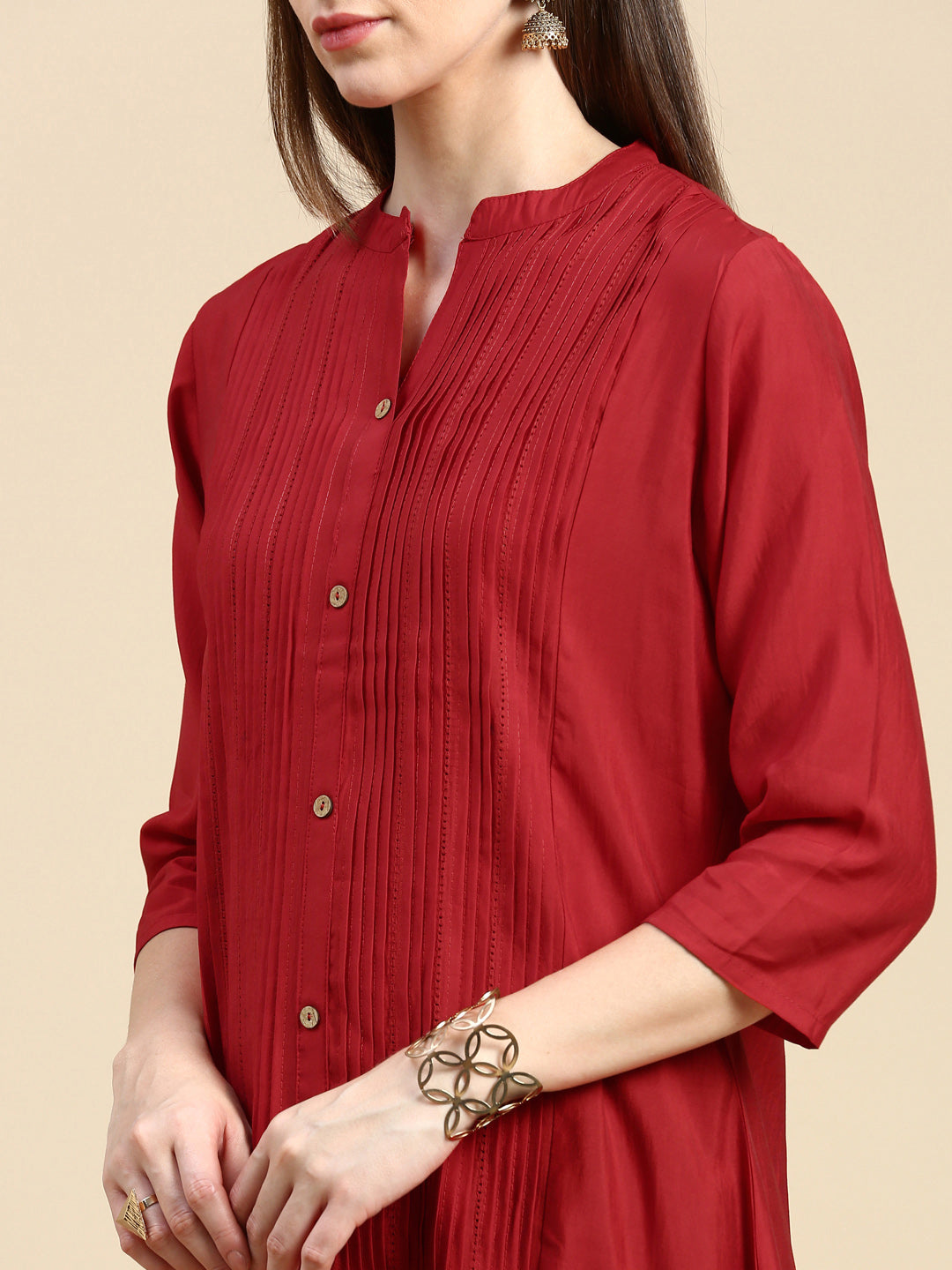 Women Solid Red A-Line Kurta