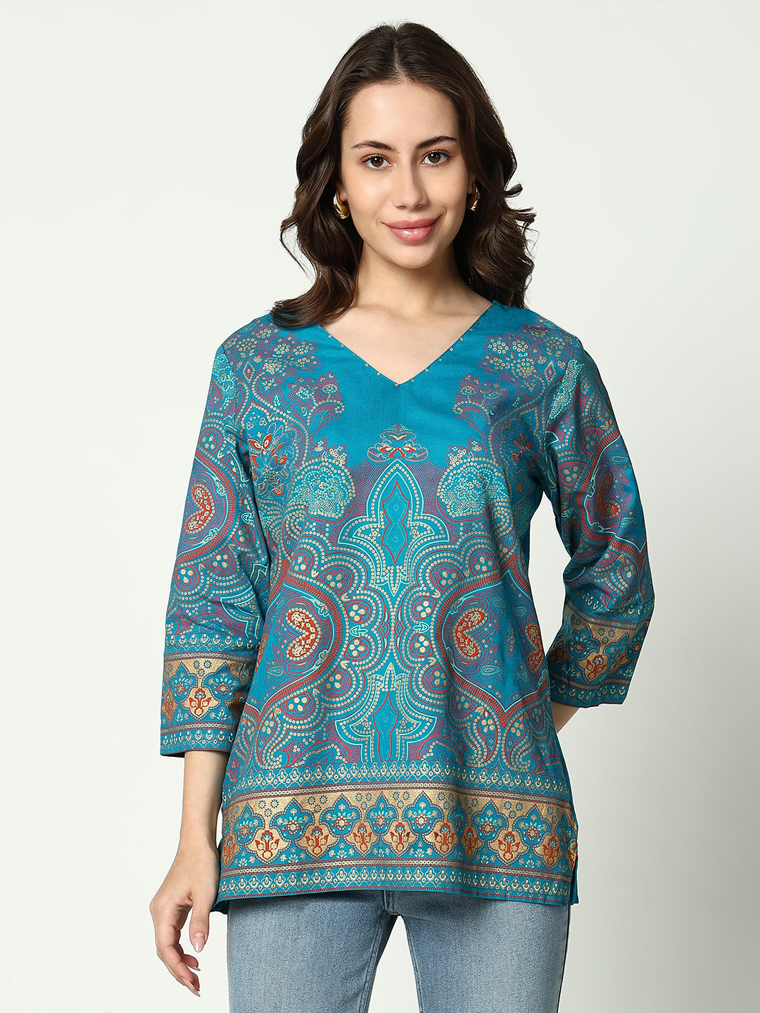 Women Blue Ethnic Motifs Straight Kurti