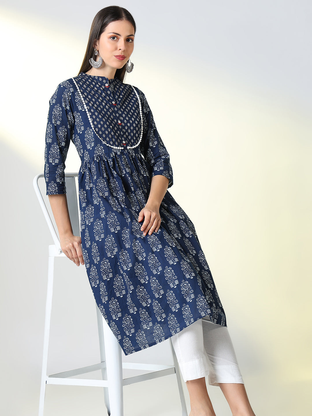 Women Blue Ethnic Motifs Anarkali Kurta