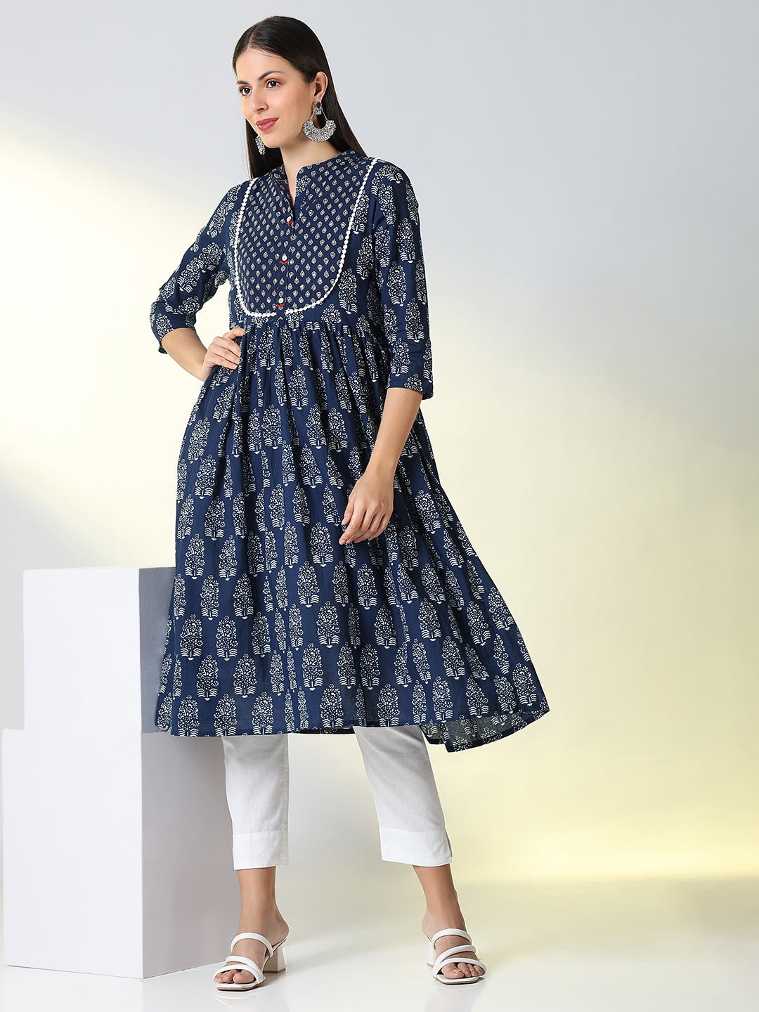 Women Blue Ethnic Motifs Anarkali Kurta