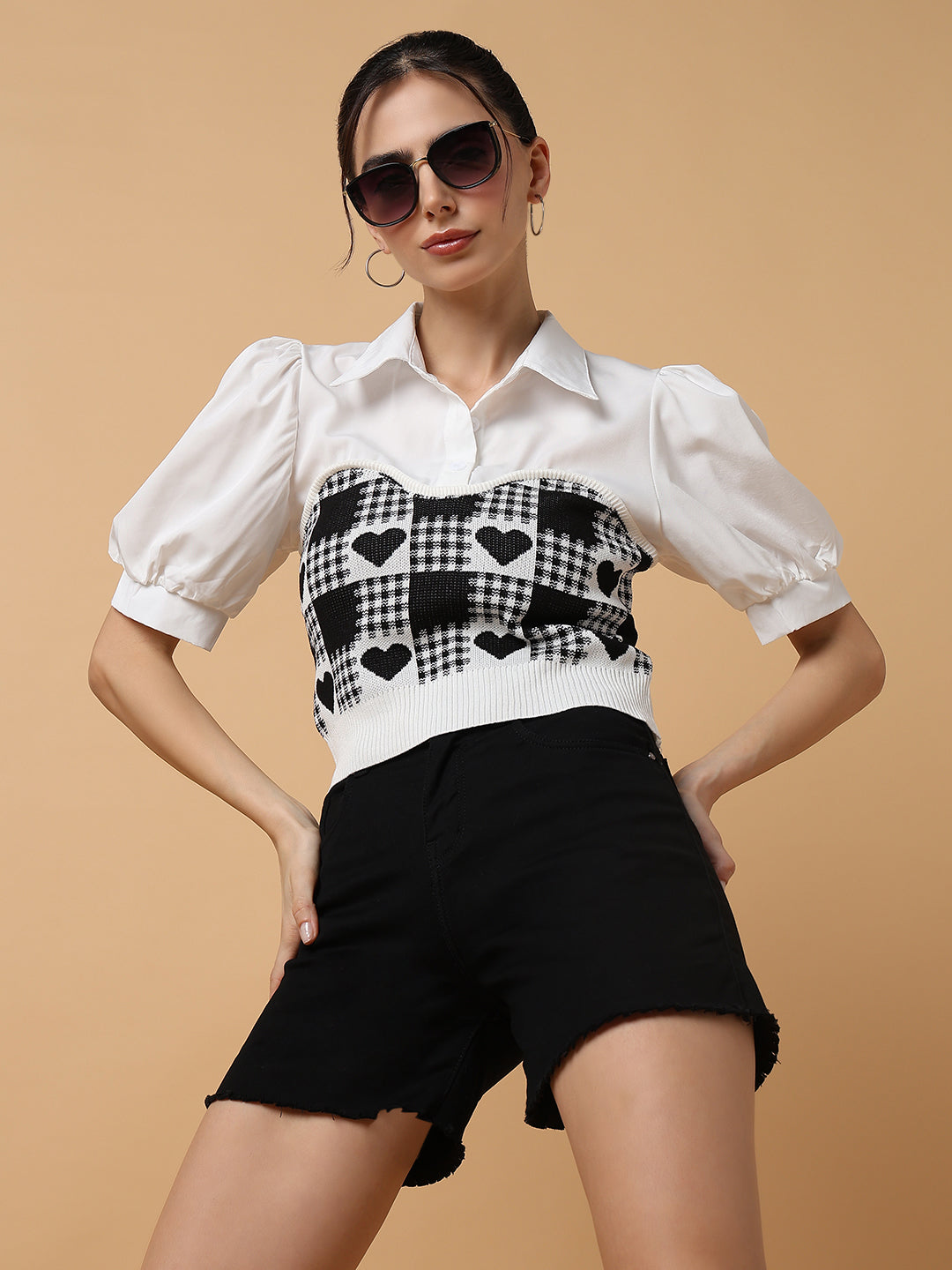 Women Black Solid Shirt Style Top