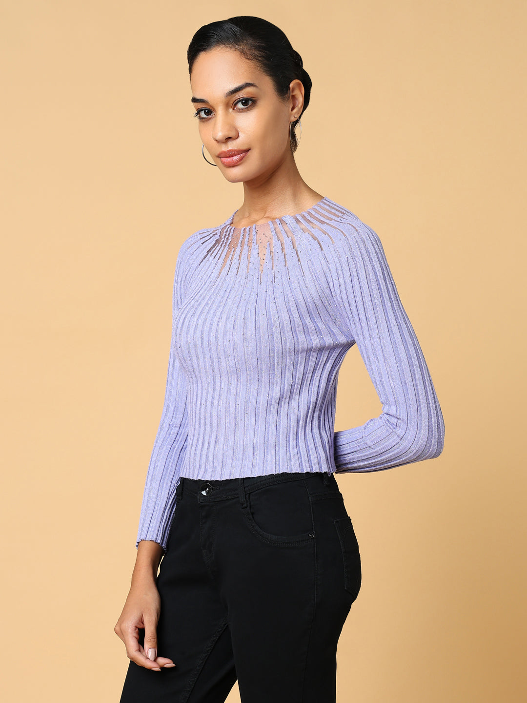 Women Lavender Solid Top